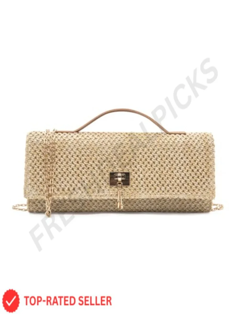Straw Envelope Crossbody Bag with Detachable Chain Wrist Strap Summer Beach